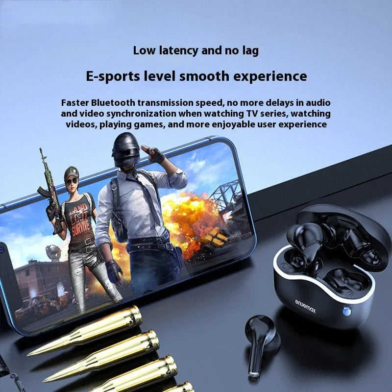 In-ear Bluetooth headset with PC ABS build, waterproof rating, and breathing light in black colour