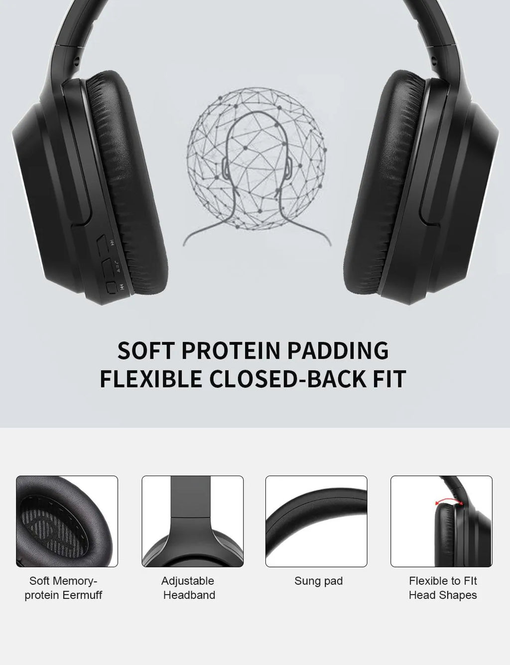 Black Gorsun E98 wireless over-ear Bluetooth headphones with padded headband and Memory-protein ear cushions.