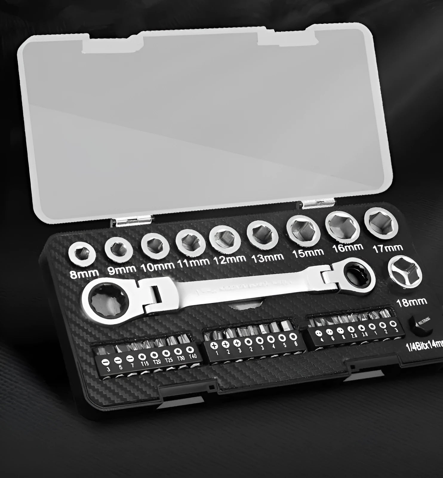 Two-way ratchet wrench set with sockets and batch heads for mechanical applications