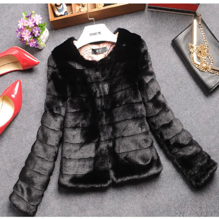 Women's short sleeve faux fur top in beige colour, street fashion style.