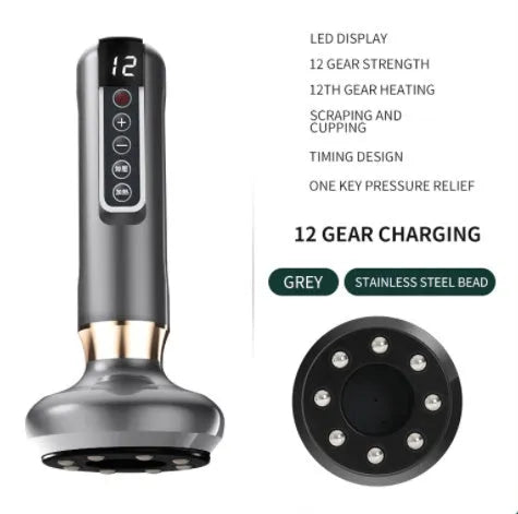 Green electric vacuum cupping massager with USB charger and instruction manual