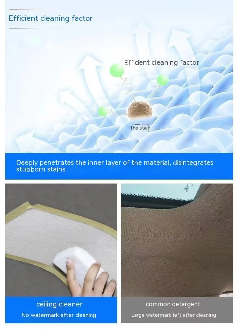 Wash free fabric roof foam cleaner bottle with towel and sponge wipes for ultrasonic ceiling cleaning.