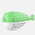 Blue silicone fish-shaped chew toy for cats on a white background.