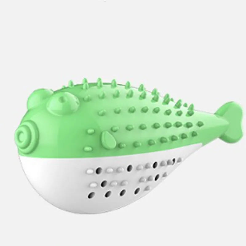 Blue silicone fish-shaped chew toy for cats on a white background.
