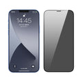iPhone tempered glass screen protector showing anti-peeping, blue light, and dustproof colour variants