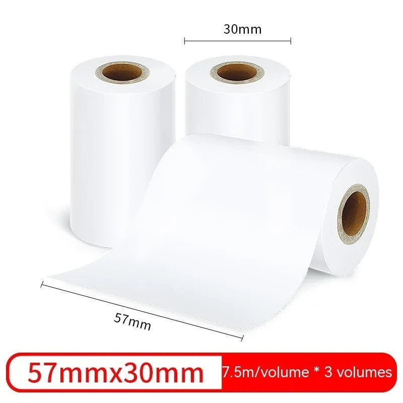 Three rolls of 57mm x 30mm thermal paper for small printers in original packaging