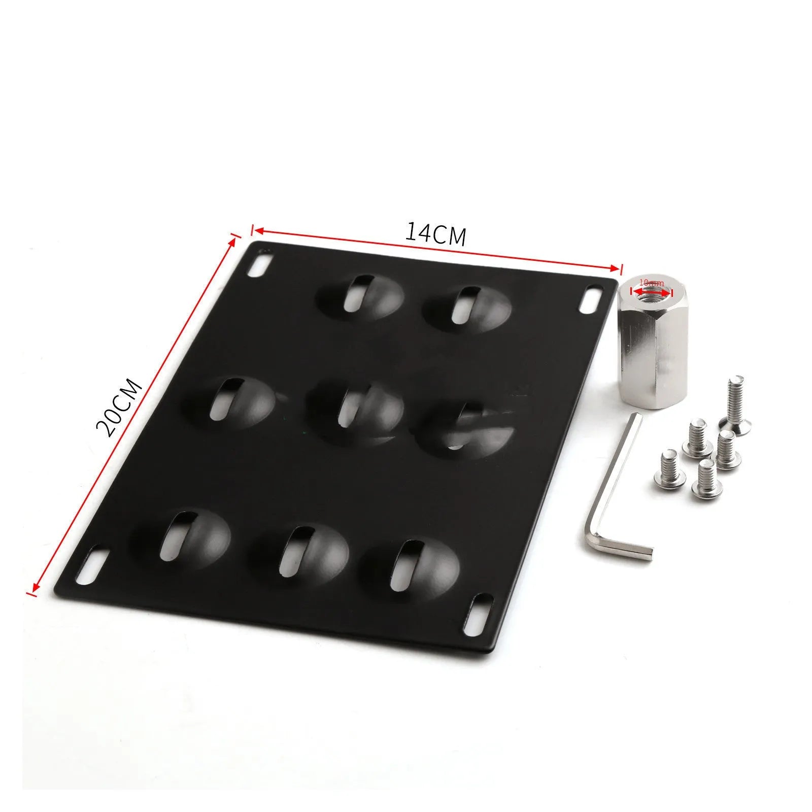 Metal car licence plate holder frame measuring 21x10 cm with screws and nuts for vehicle modification