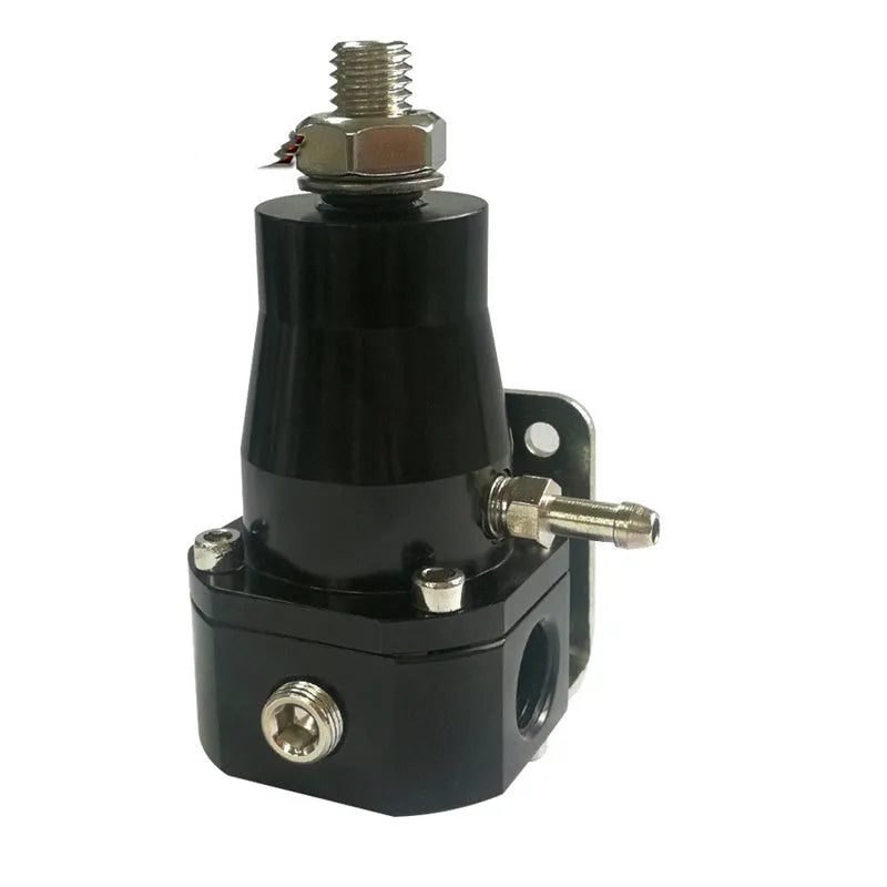 Black aluminium fuel pressure regulator with adjustment port for electronic injection systems