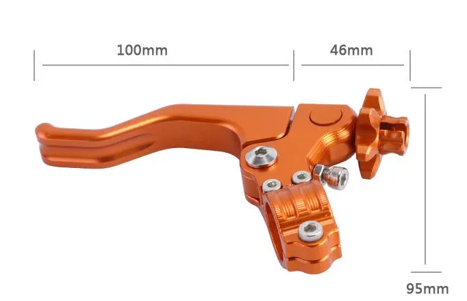 Set of two finger motorcycle clutch levers in aluminium alloy shown in multiple colour options including red, blue, and black.