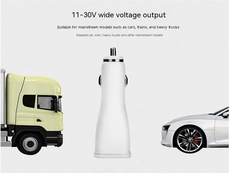 White single port QC2.0 fast car charger with compact rectangular design