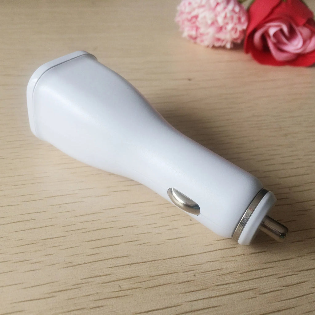White single port QC2.0 fast car charger with compact rectangular design