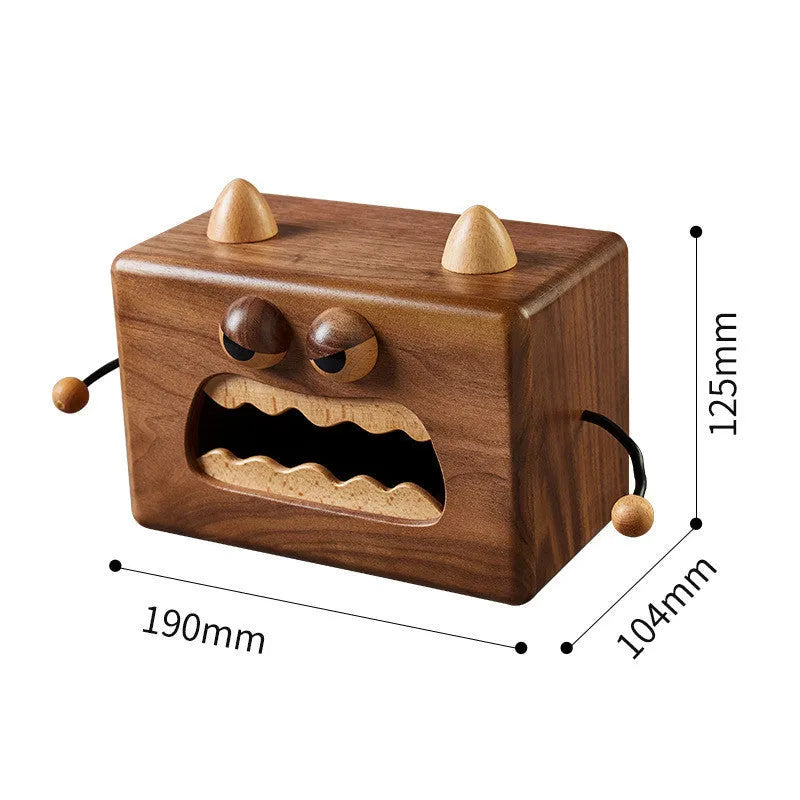 Cartoon little monster design wooden tissue box in walnut beech colour