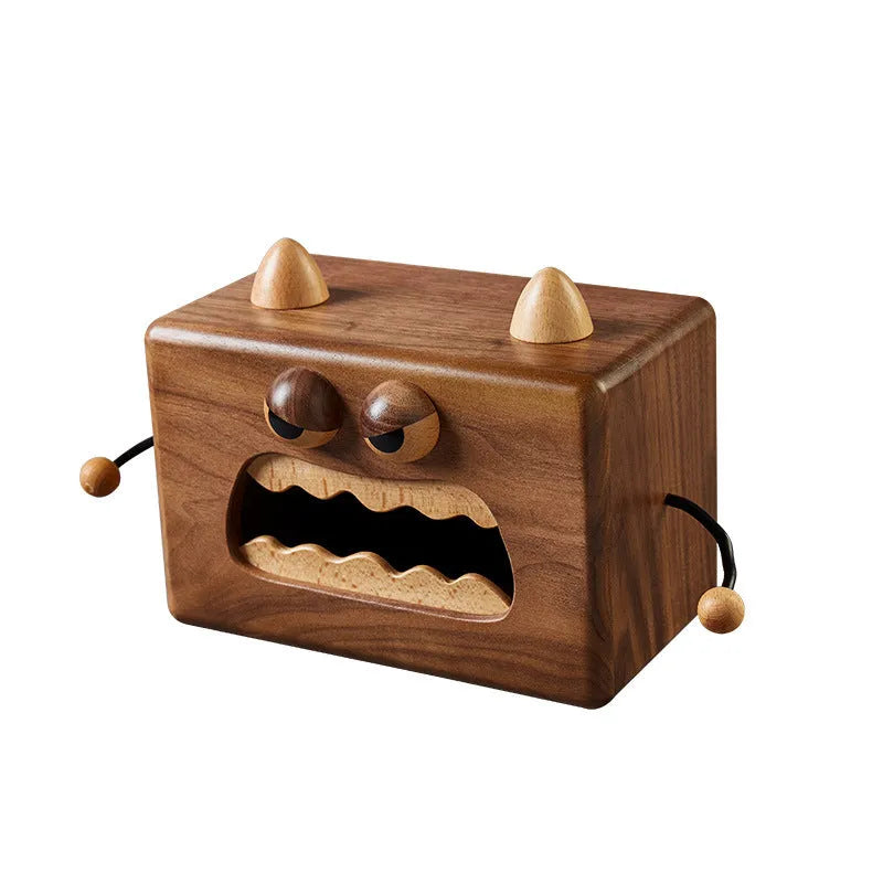 Cartoon little monster design wooden tissue box in walnut beech colour