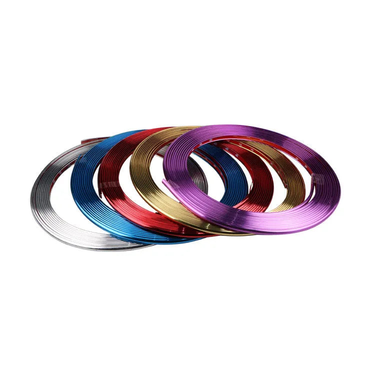 Electroplated purple PVC wheel trim protection strip on 8 metre roll for car wheels