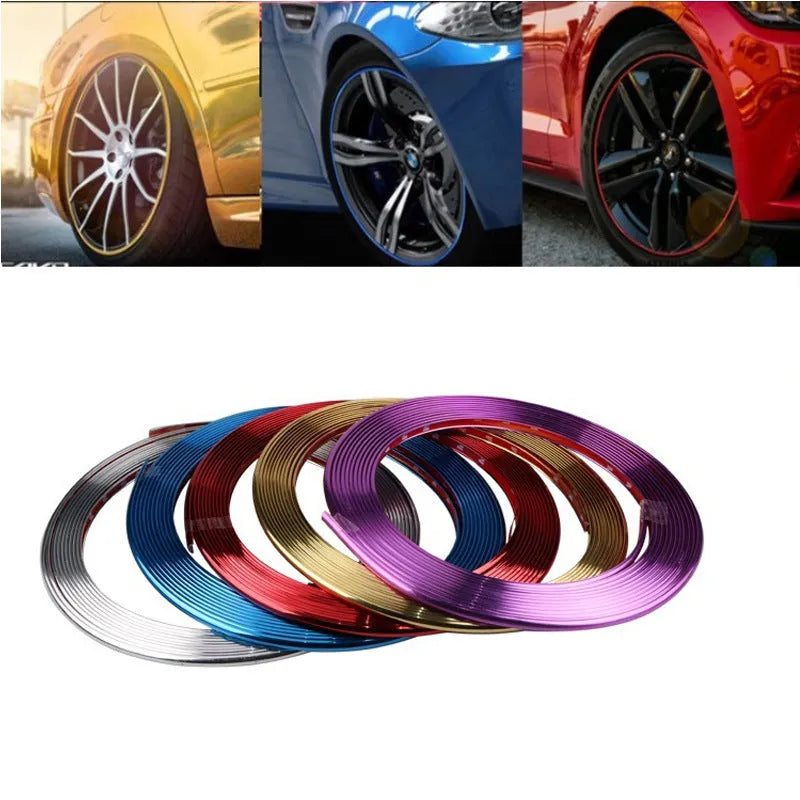 Electroplated purple PVC wheel trim protection strip on 8 metre roll for car wheels