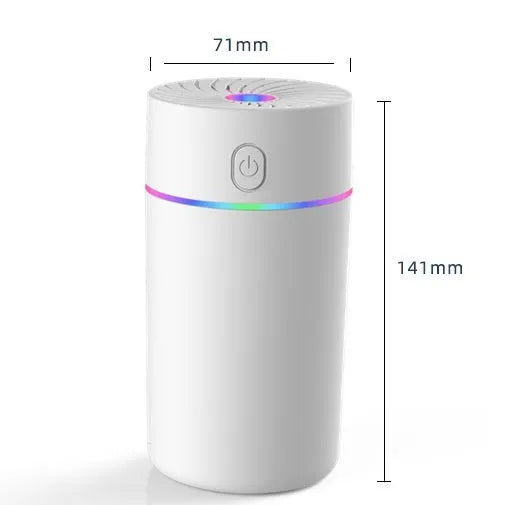 Compact white car USB humidifier with aromatherapy function showing USB connection and water reservoir