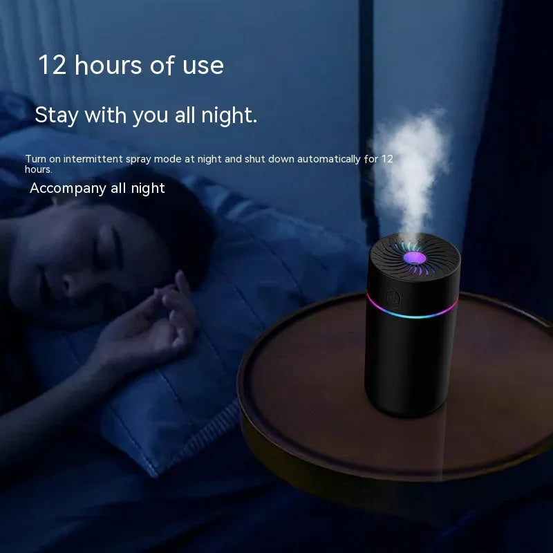 Compact white car USB humidifier with aromatherapy function showing USB connection and water reservoir