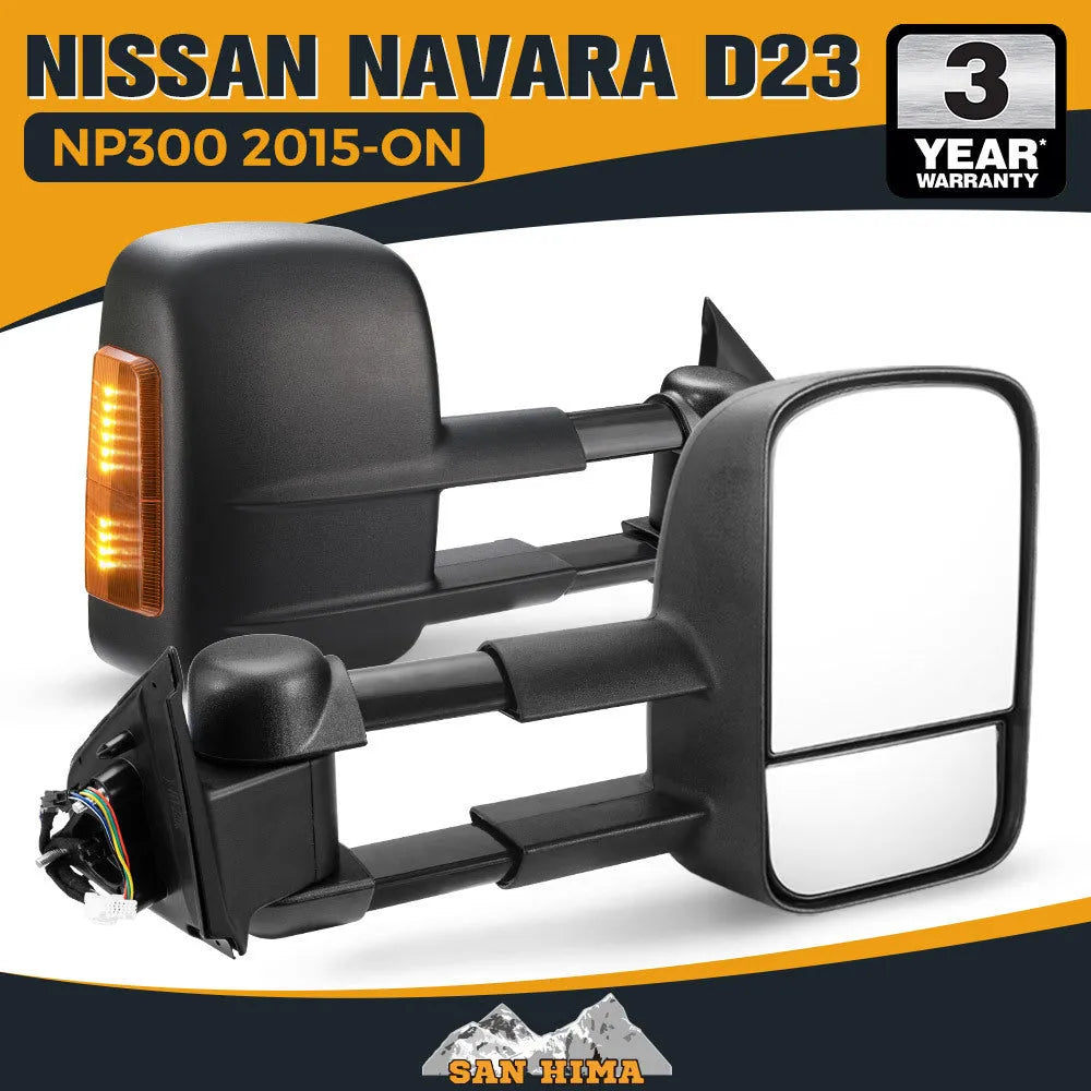 Black electric exterior rear view mirror with side indicator light for Nissan NP300 D23 van.