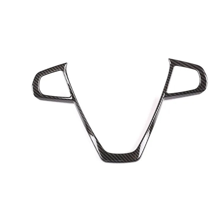 Carbon fibre pattern ABS plastic overlay frame for BMW steering wheel buttons.
