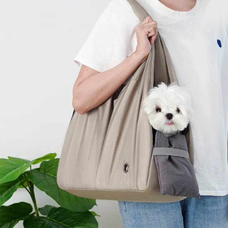 Apricot-colour cloth pet handbag for summer outdoor use with dogs or cats