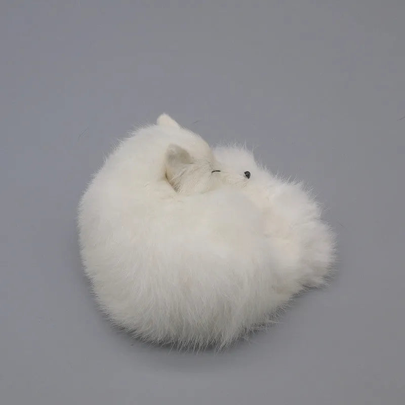 Artificial white fox fur car decoration measuring 15cm tall