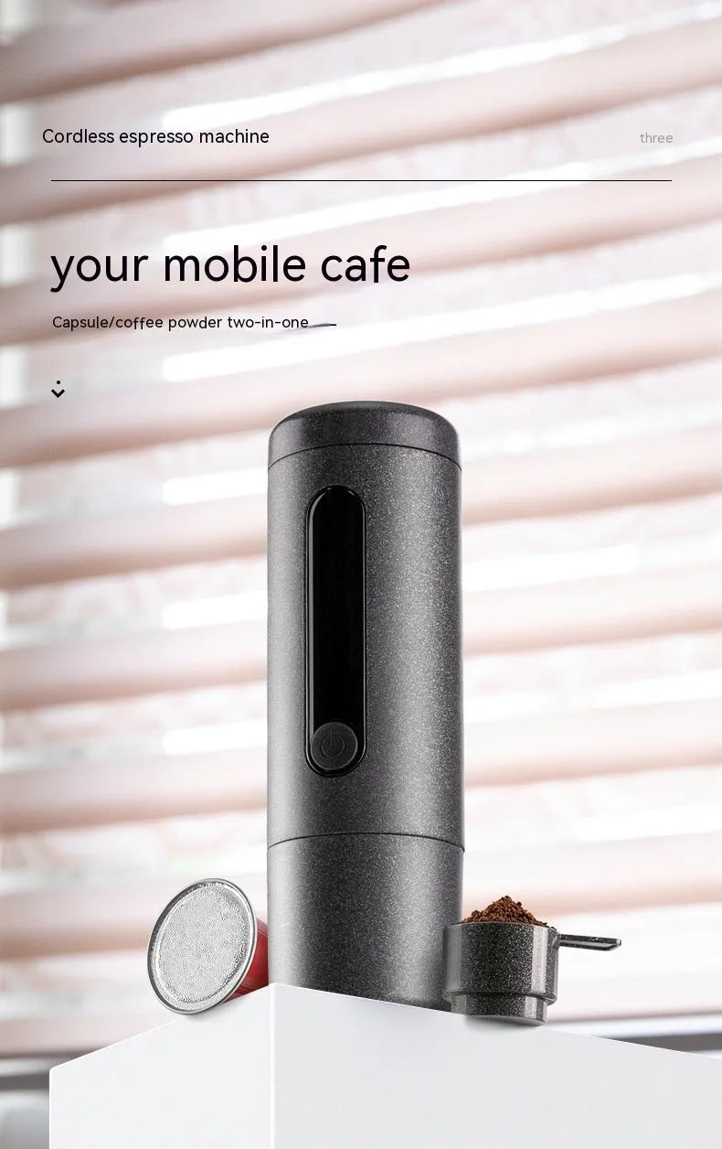 Portable dual-use coffee machine in Dark Starry Sky colour, compact 60x60x187mm size with one-button operation