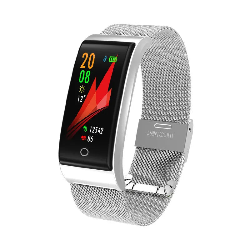 Fashion F4 smart bracelet with colour screen and tin alloy body in black, gold, and silver