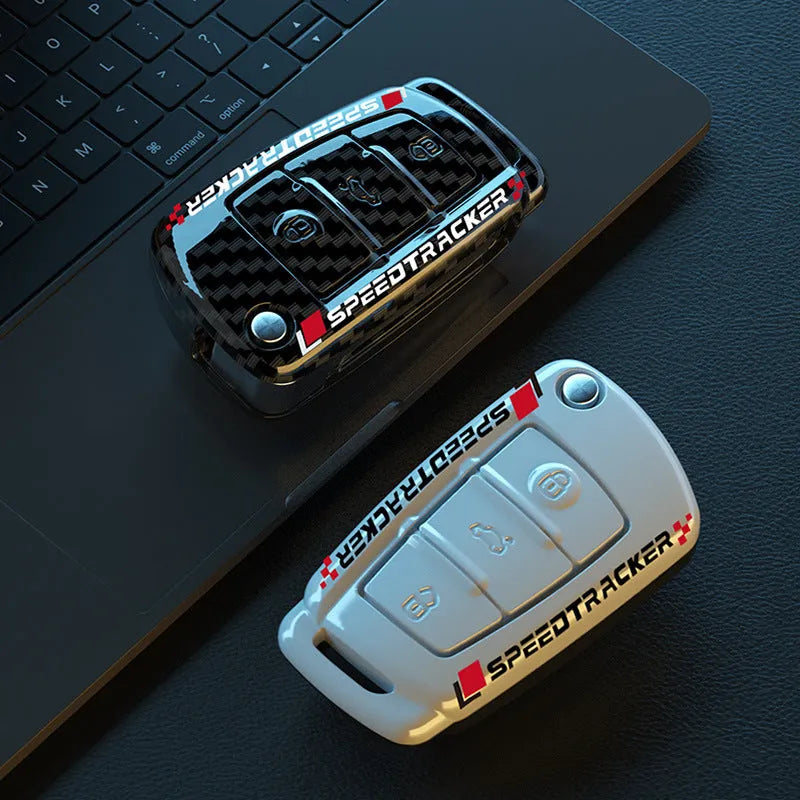 Carbon fibre pattern car key cover with mirror element in Japanese Korean minimalist style