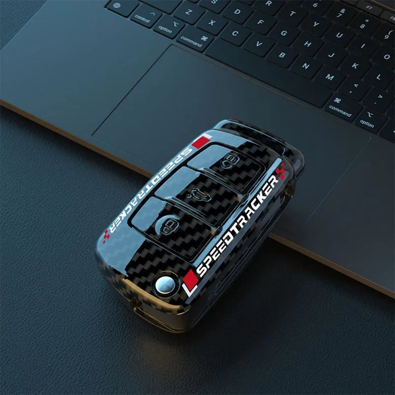 Carbon fibre pattern car key cover with mirror element in Japanese Korean minimalist style