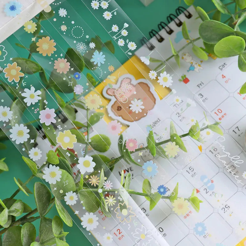 Five rolls of 1.5cm wide transparent adhesive tape in Midsummer Daisy colour for diary decoration