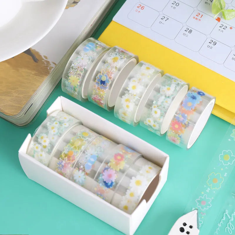 Five rolls of 1.5cm wide transparent adhesive tape in Midsummer Daisy colour for diary decoration