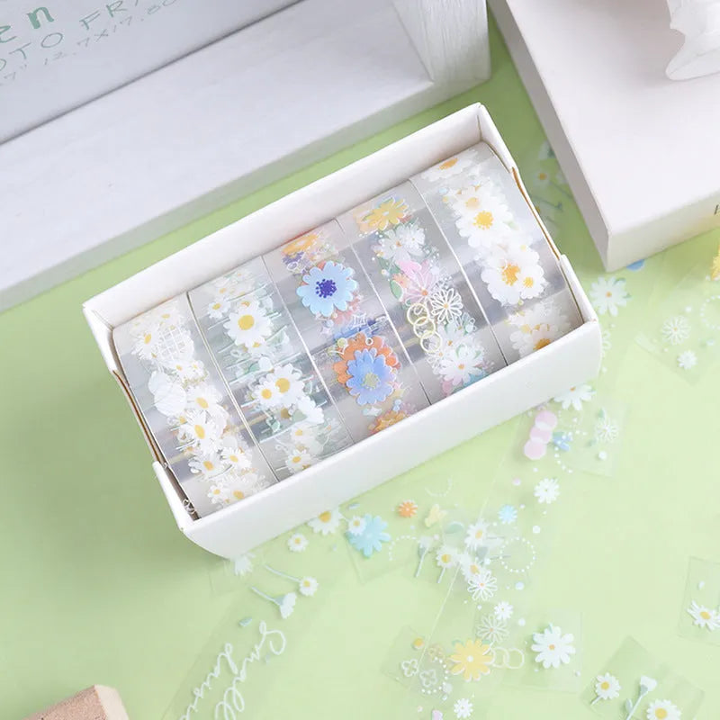 Five rolls of 1.5cm wide transparent adhesive tape in Midsummer Daisy colour for diary decoration