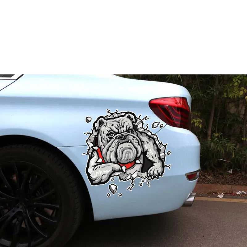 Motorcycle decorative sticker with grey dog pattern measuring 17cm by 17cm