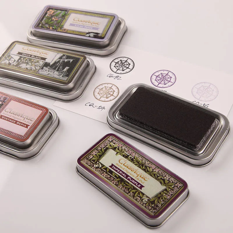 Rectangular rubber stamp ink pad in five colour options with quick-drying oily ink