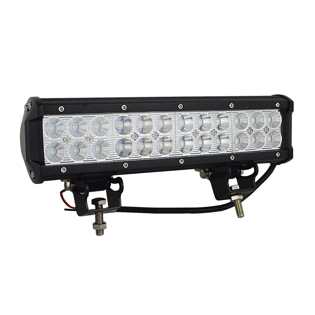 Black aluminium alloy 72W double row LED roof light for off-road vehicles and trucks.