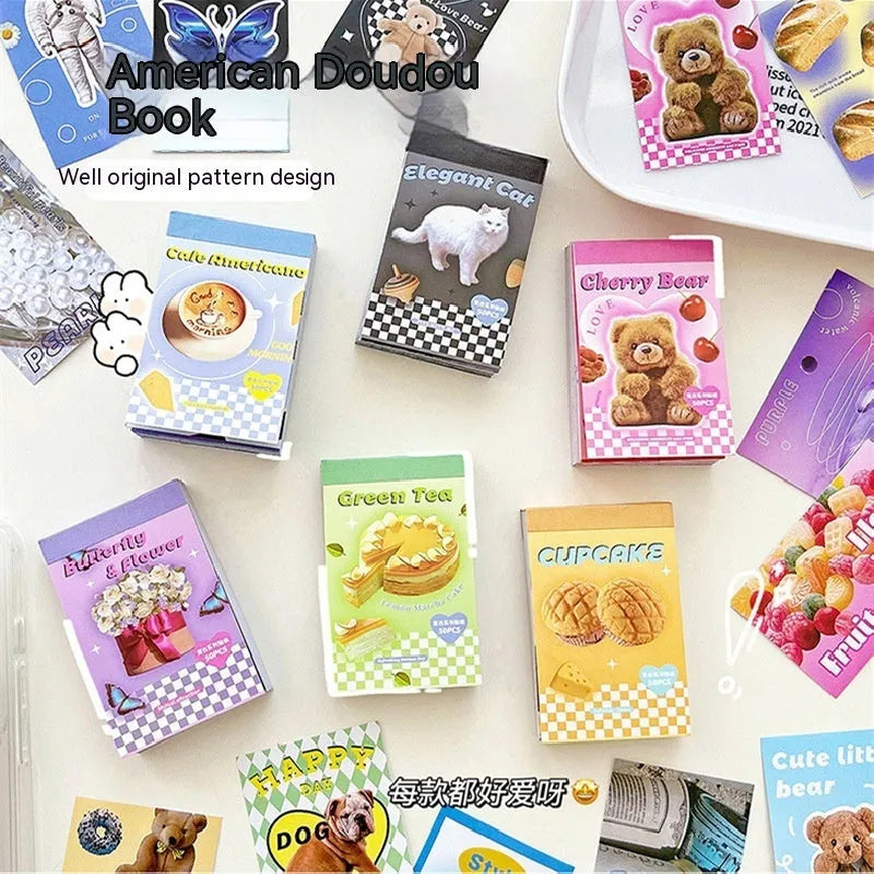 American retro cartoon sticker book showing six colour variants with 4x6cm adhesive sheets