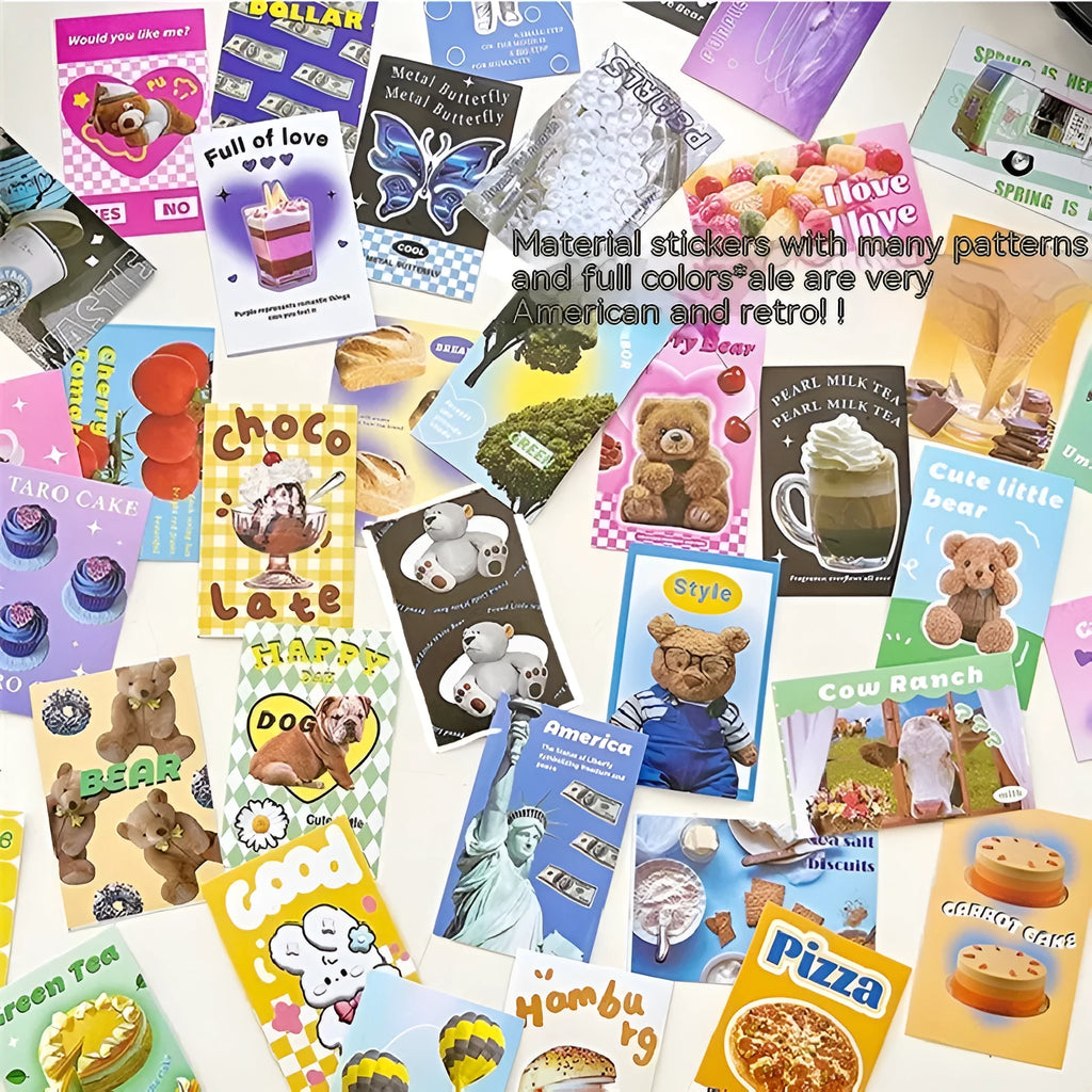 American retro cartoon sticker book showing six colour variants with 4x6cm adhesive sheets