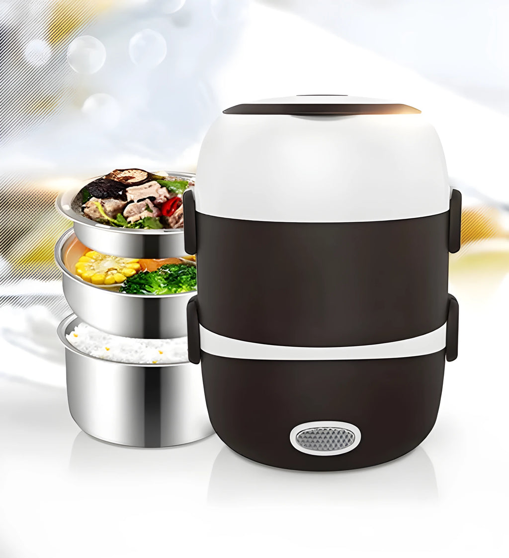 Multi-function lunch box with USB power port and layered compartments for food storage