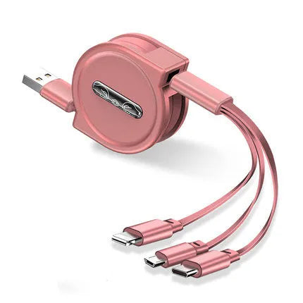 Telescopic 3-in-1 charging cable extended to 120 cm with titanium alloy connectors
