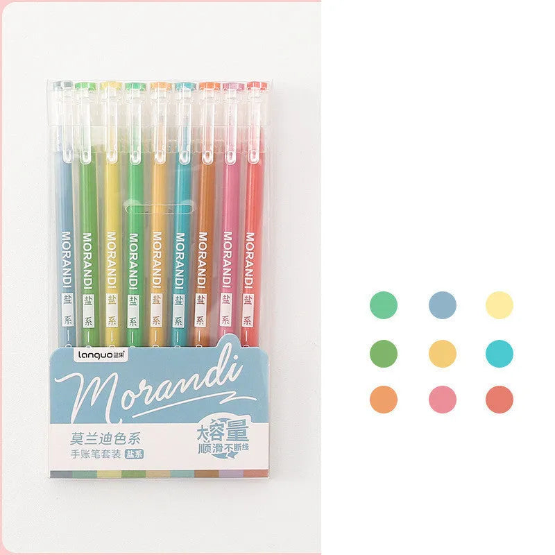Set of nine 0.5mm needle tip gel pens in plastic shells with choice of Japanese colour themes