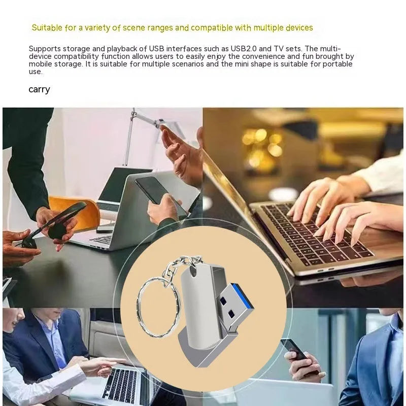 White metal rotary USB flash drive showing compact 34mm design with USB connector extended