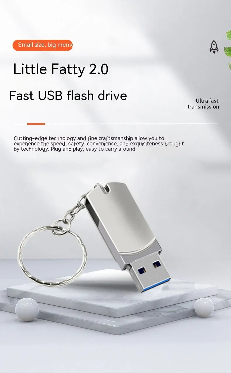White metal rotary USB flash drive showing compact 34mm design with USB connector extended