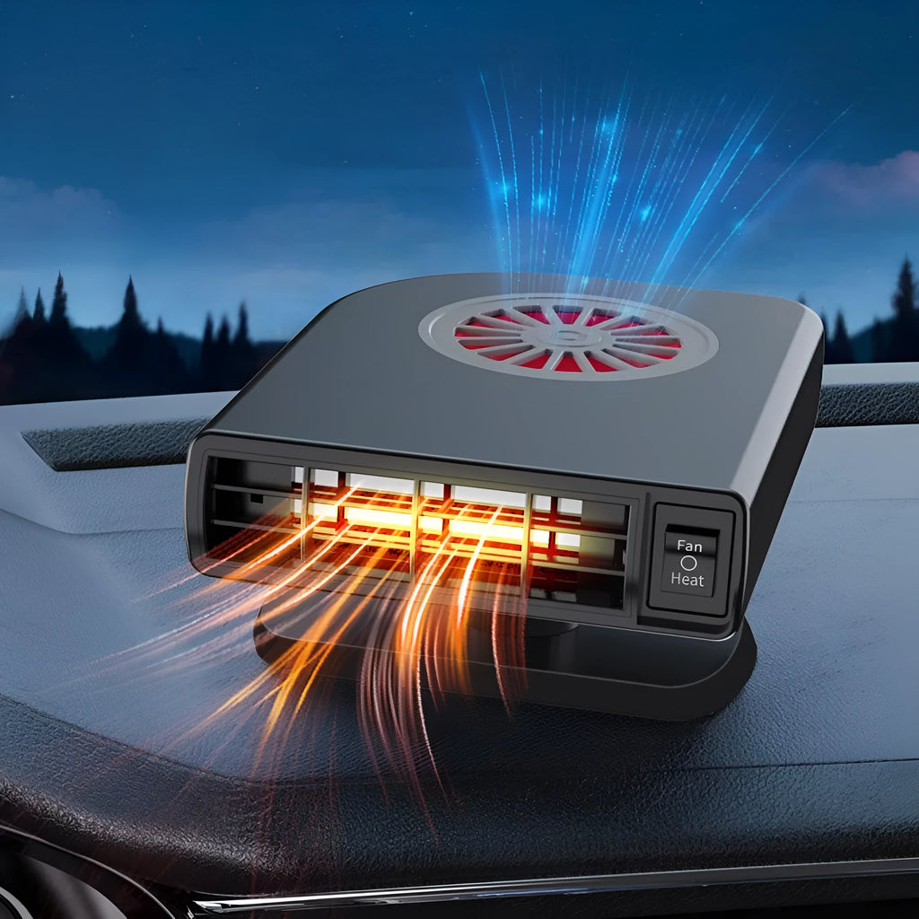 Black vehicle-mounted heater with adjustable vents for car defrosting and defogging