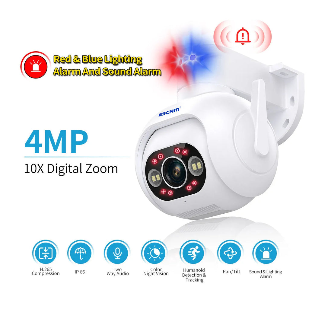 4MP smart colour night vision security camera with IP66 rating for wall mounting outdoors or indoors.
