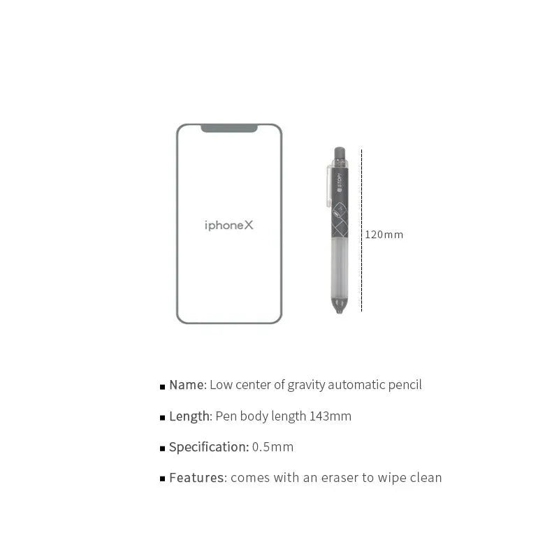 Minimalist 0.5mm automatic pencil with cloud grip design in black and white colour options