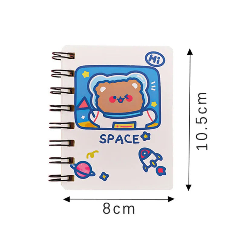 Astronaut pocket flipper notebook showing 10.5x8cm size with space-themed cover designs