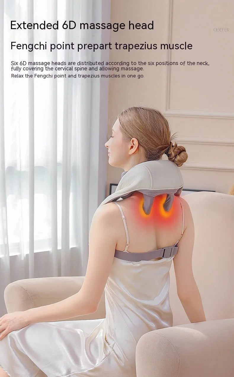 Creamy white rechargeable shoulder and neck massager with cervical kneading function