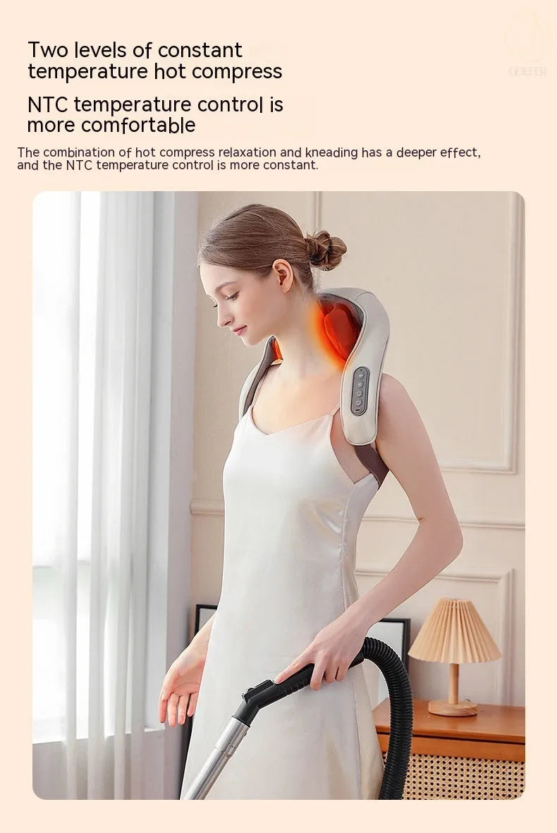 Creamy white rechargeable shoulder and neck massager with cervical kneading function