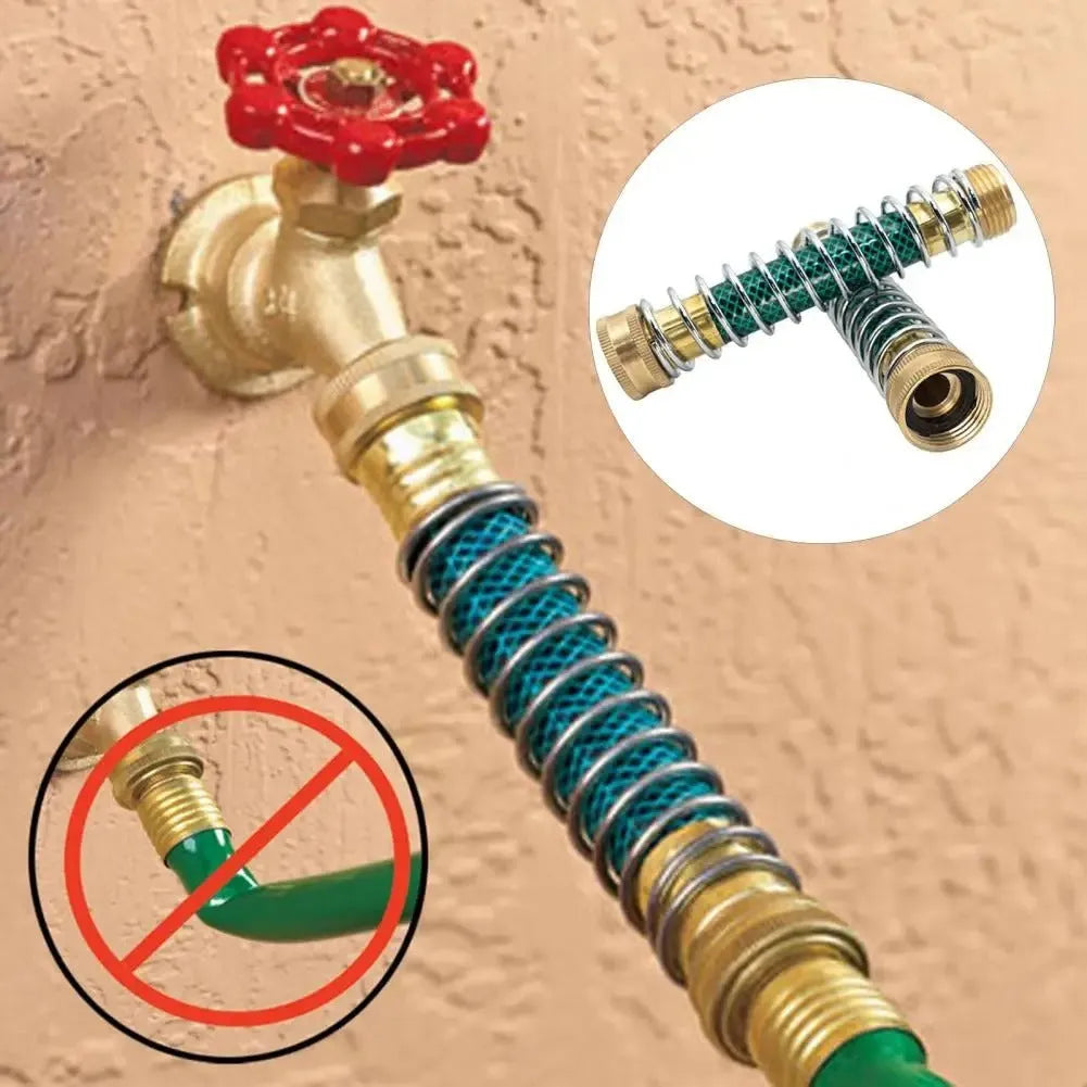 15cm long brass garden hose connector with a visible internal spiral spring