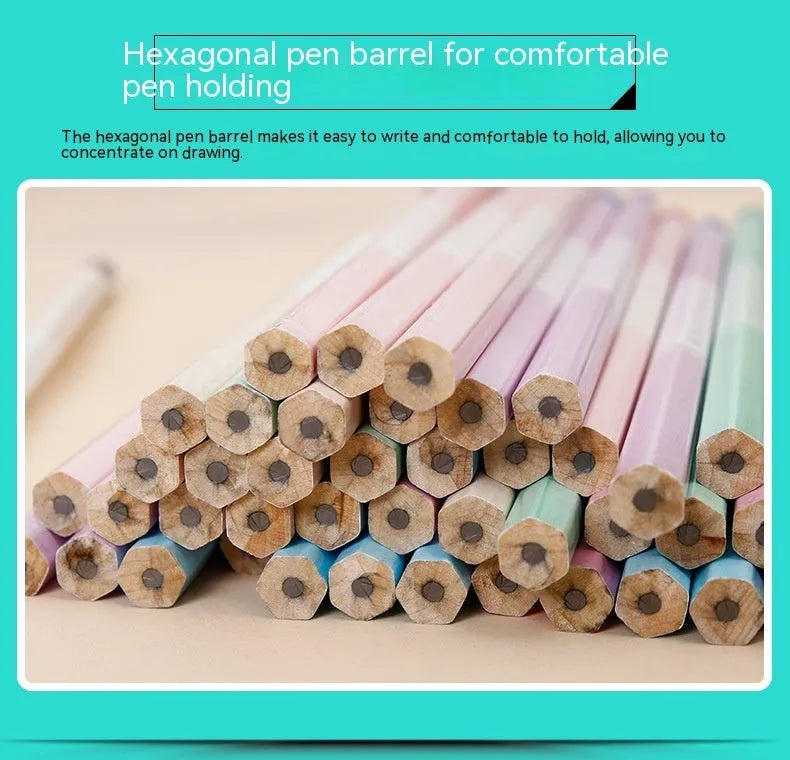 Basswood thermal transfer pencil with six-angle rod design showing wooden construction and HB hardness marking